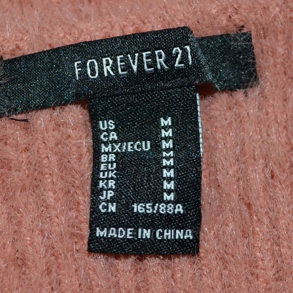 Forever 21 Pink Mauve Fuzzy V Neck Long Sleeve Ribbed Sweater Size M - Picture 7 of 7